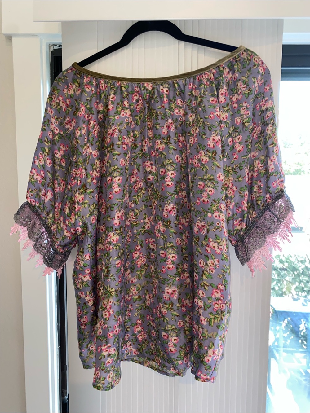 Sundance Lavender Floral Off-Shoulder Blouse with Pink Accents